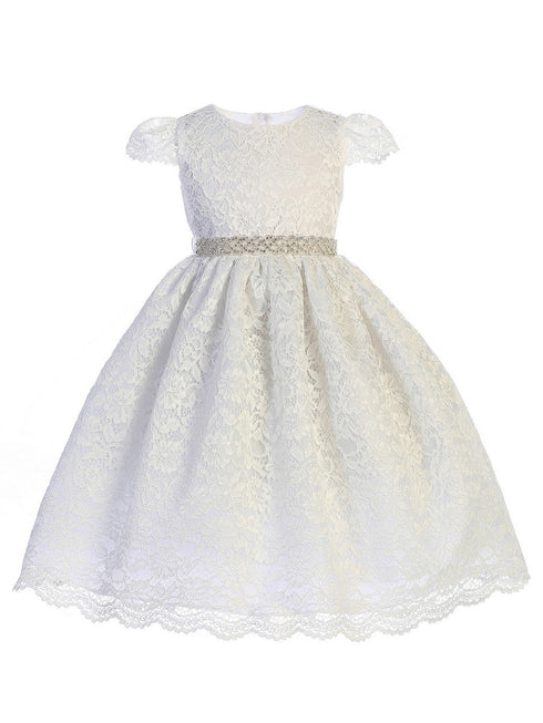 Crayon Kids Big Girls White Lace Rhinestone Trim Junior Bridesmaid Dress 7-12 - SophiasStyle.com